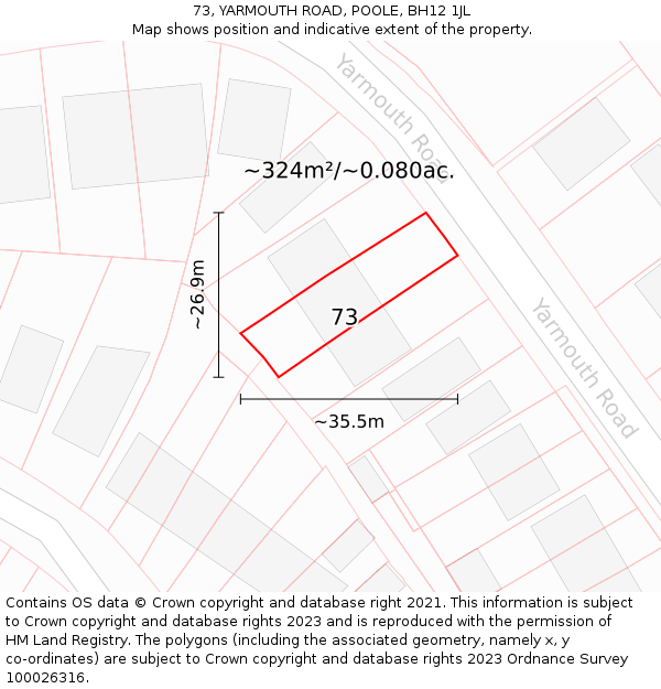 73, YARMOUTH ROAD, POOLE, BH12 1JL: Plot and title map