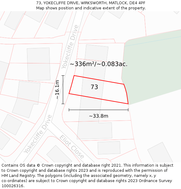 73, YOKECLIFFE DRIVE, WIRKSWORTH, MATLOCK, DE4 4PF: Plot and title map