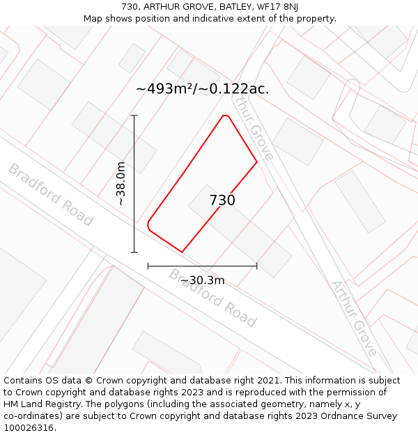 730, ARTHUR GROVE, BATLEY, WF17 8NJ: Plot and title map