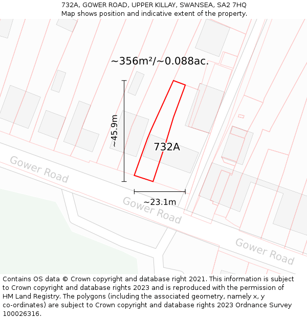 732A, GOWER ROAD, UPPER KILLAY, SWANSEA, SA2 7HQ: Plot and title map