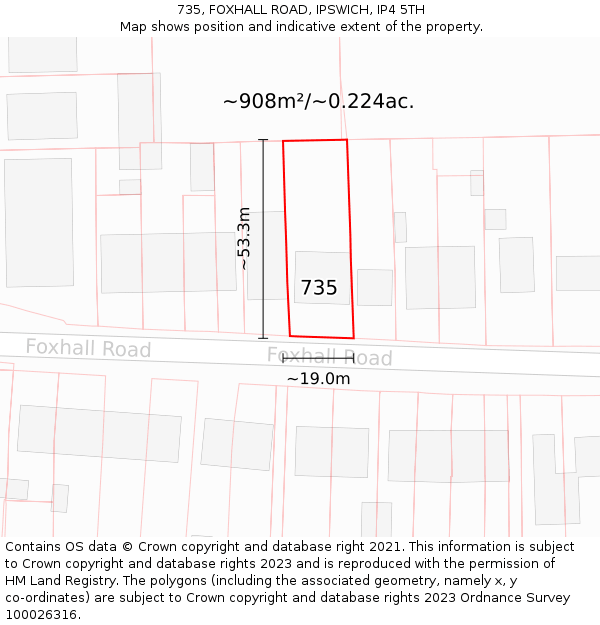 735, FOXHALL ROAD, IPSWICH, IP4 5TH: Plot and title map