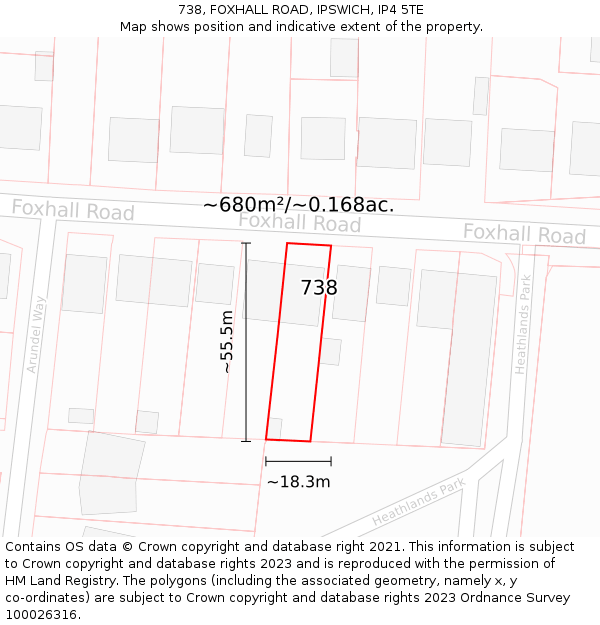 738, FOXHALL ROAD, IPSWICH, IP4 5TE: Plot and title map