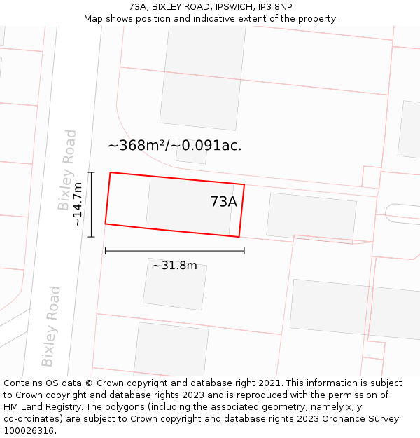 73A, BIXLEY ROAD, IPSWICH, IP3 8NP: Plot and title map