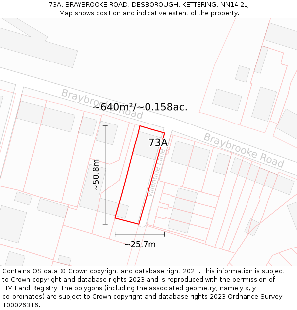 73A, BRAYBROOKE ROAD, DESBOROUGH, KETTERING, NN14 2LJ: Plot and title map