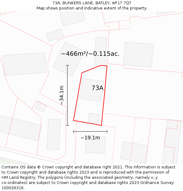 73A, BUNKERS LANE, BATLEY, WF17 7QT: Plot and title map
