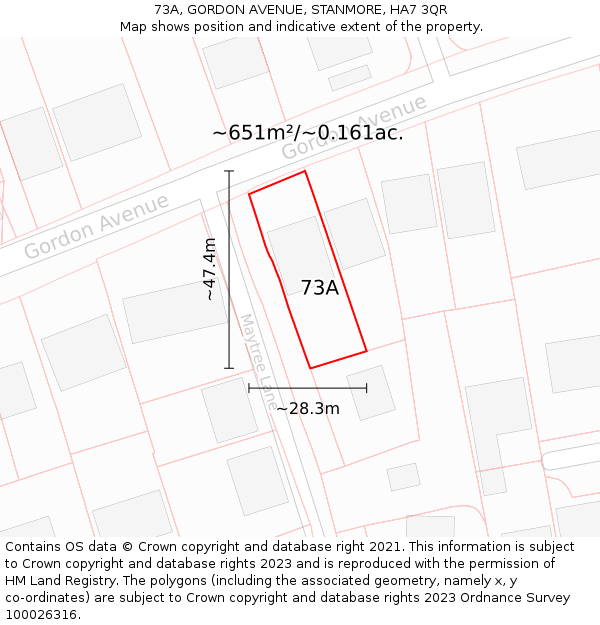 73A, GORDON AVENUE, STANMORE, HA7 3QR: Plot and title map