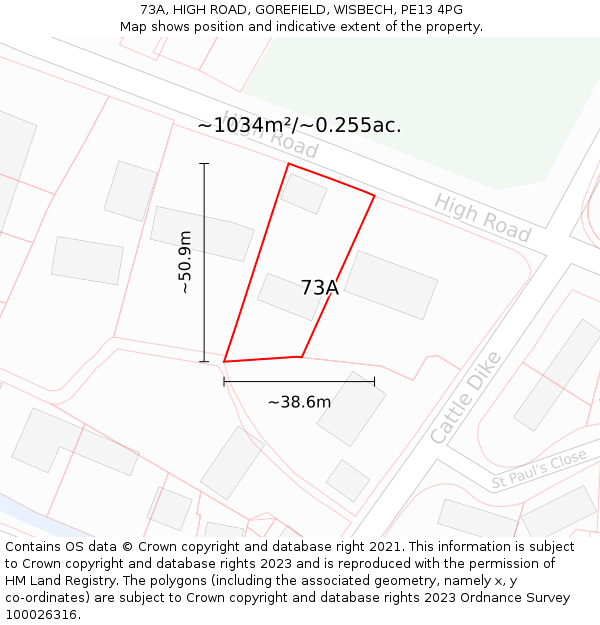 73A, HIGH ROAD, GOREFIELD, WISBECH, PE13 4PG: Plot and title map