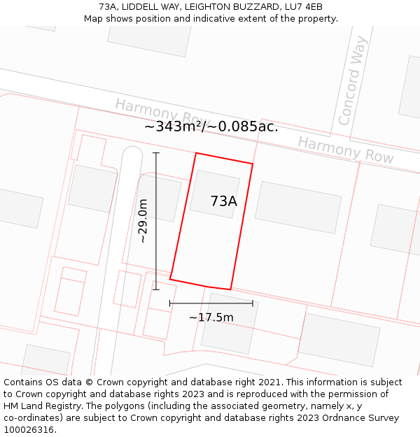 73A, LIDDELL WAY, LEIGHTON BUZZARD, LU7 4EB: Plot and title map
