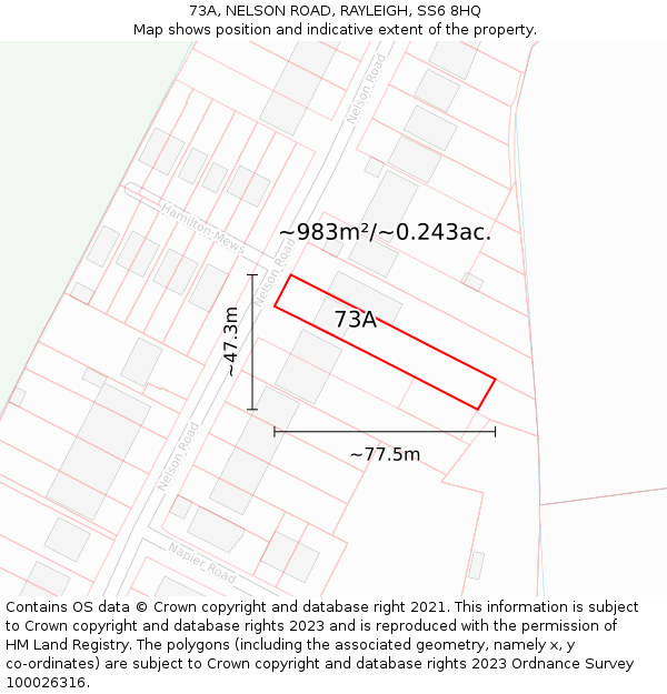 73A, NELSON ROAD, RAYLEIGH, SS6 8HQ: Plot and title map