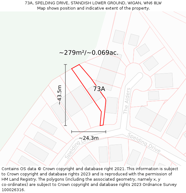 73A, SPELDING DRIVE, STANDISH LOWER GROUND, WIGAN, WN6 8LW: Plot and title map