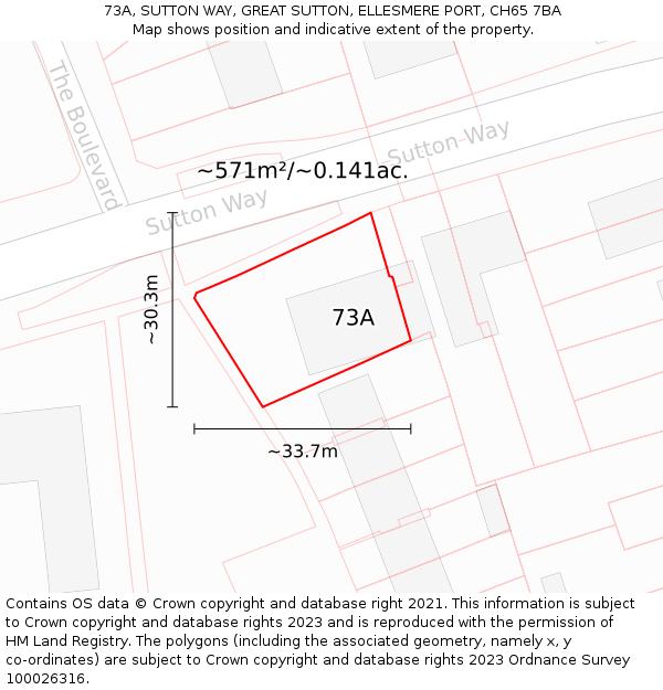 73A, SUTTON WAY, GREAT SUTTON, ELLESMERE PORT, CH65 7BA: Plot and title map