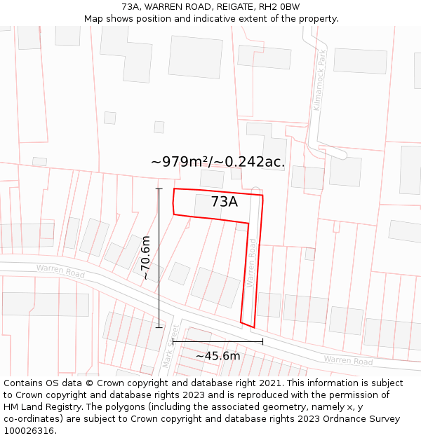 73A, WARREN ROAD, REIGATE, RH2 0BW: Plot and title map