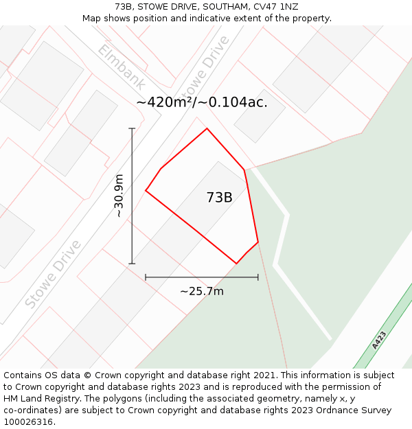 73B, STOWE DRIVE, SOUTHAM, CV47 1NZ: Plot and title map