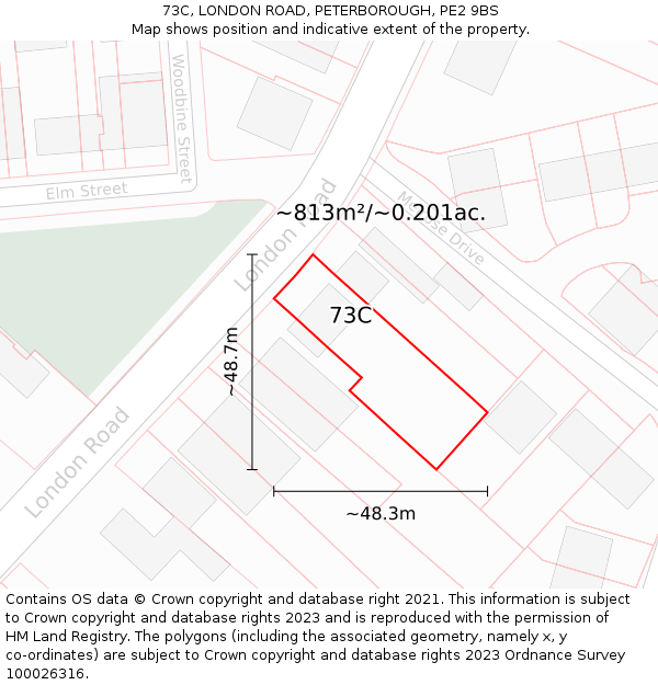 73C, LONDON ROAD, PETERBOROUGH, PE2 9BS: Plot and title map