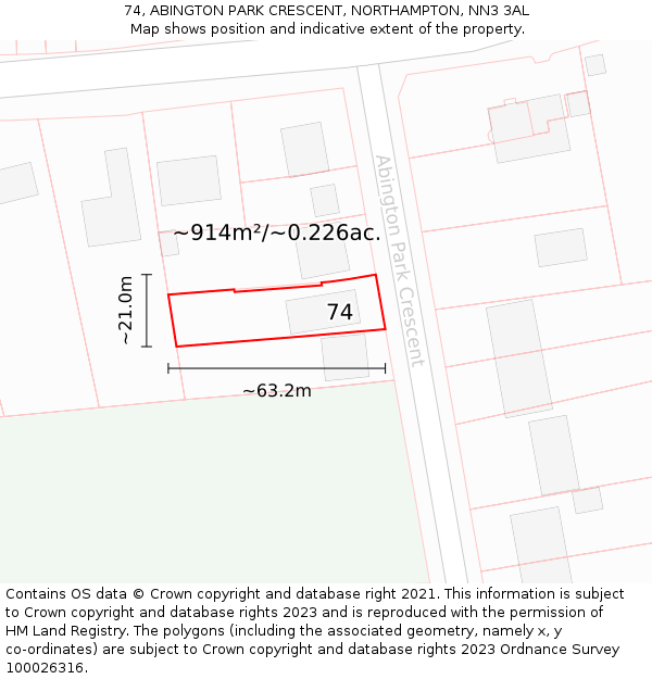 74, ABINGTON PARK CRESCENT, NORTHAMPTON, NN3 3AL: Plot and title map