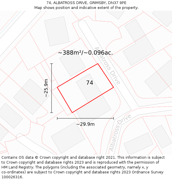 74, ALBATROSS DRIVE, GRIMSBY, DN37 9PE: Plot and title map