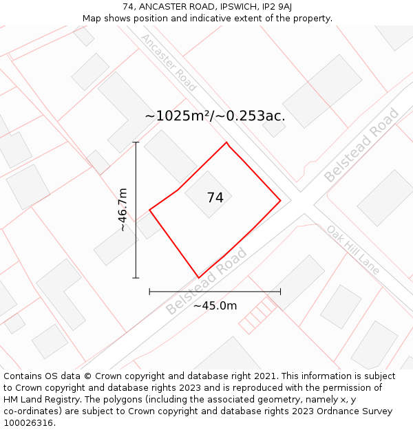 74, ANCASTER ROAD, IPSWICH, IP2 9AJ: Plot and title map