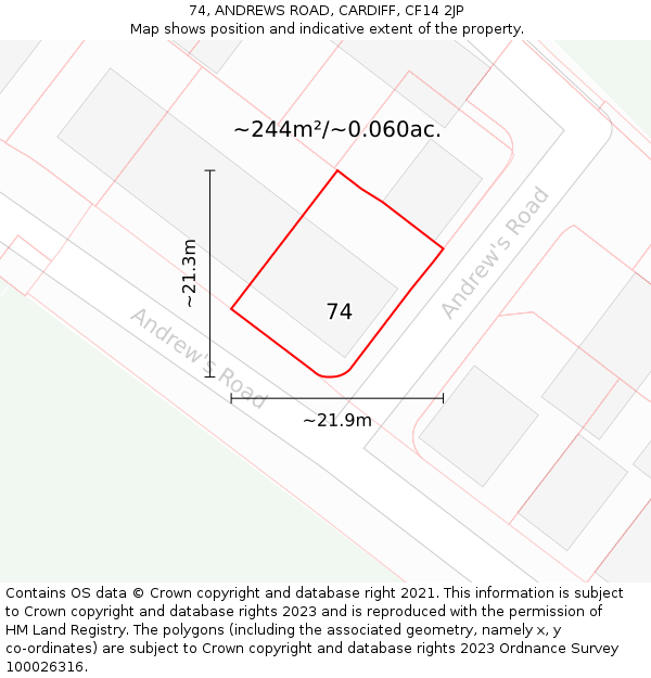 74, ANDREWS ROAD, CARDIFF, CF14 2JP: Plot and title map