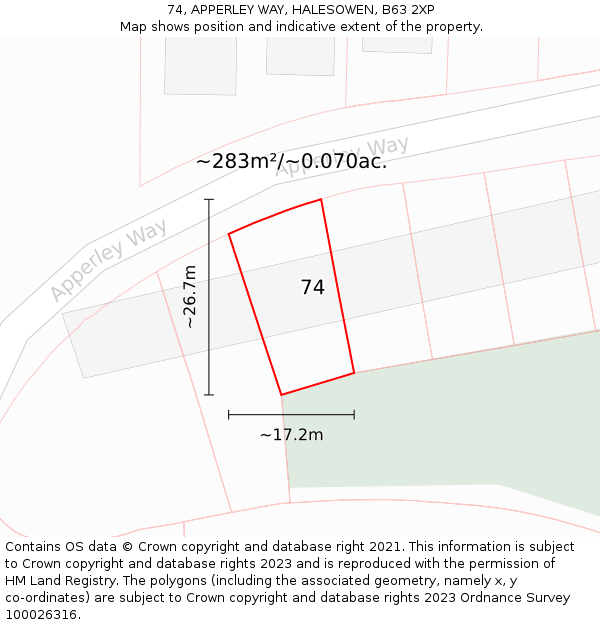 74, APPERLEY WAY, HALESOWEN, B63 2XP: Plot and title map