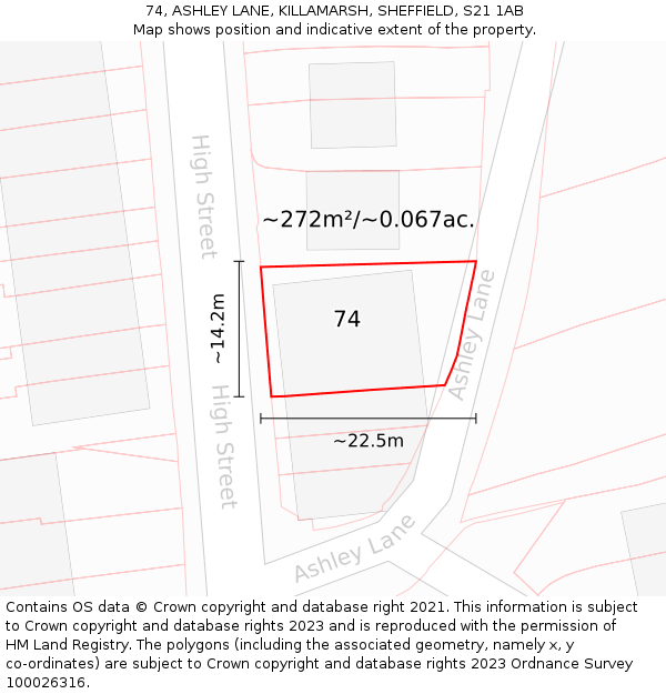 74, ASHLEY LANE, KILLAMARSH, SHEFFIELD, S21 1AB: Plot and title map