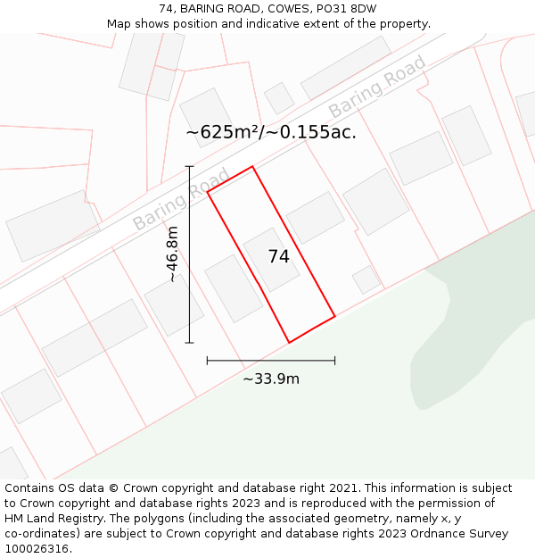 74, BARING ROAD, COWES, PO31 8DW: Plot and title map