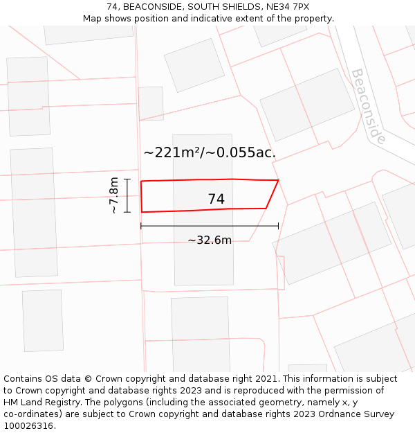 74, BEACONSIDE, SOUTH SHIELDS, NE34 7PX: Plot and title map