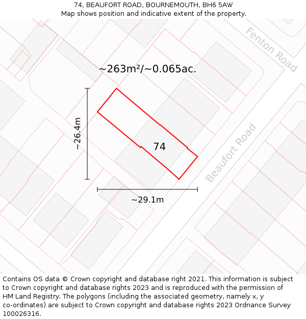 74, BEAUFORT ROAD, BOURNEMOUTH, BH6 5AW: Plot and title map