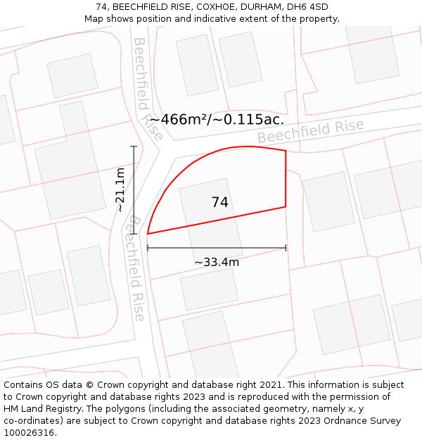74, BEECHFIELD RISE, COXHOE, DURHAM, DH6 4SD: Plot and title map
