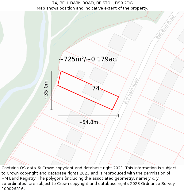 74, BELL BARN ROAD, BRISTOL, BS9 2DG: Plot and title map