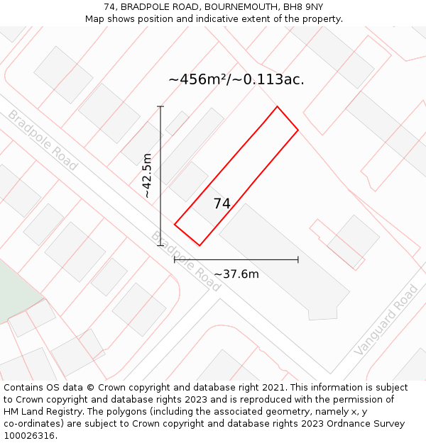 74, BRADPOLE ROAD, BOURNEMOUTH, BH8 9NY: Plot and title map