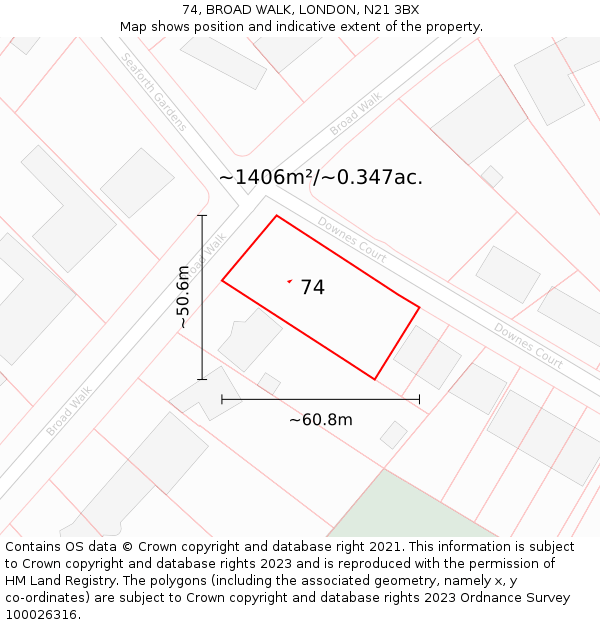 74, BROAD WALK, LONDON, N21 3BX: Plot and title map