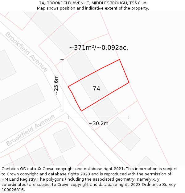 74, BROOKFIELD AVENUE, MIDDLESBROUGH, TS5 8HA: Plot and title map
