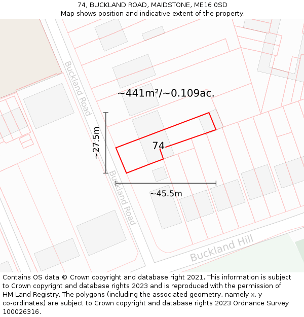 74, BUCKLAND ROAD, MAIDSTONE, ME16 0SD: Plot and title map