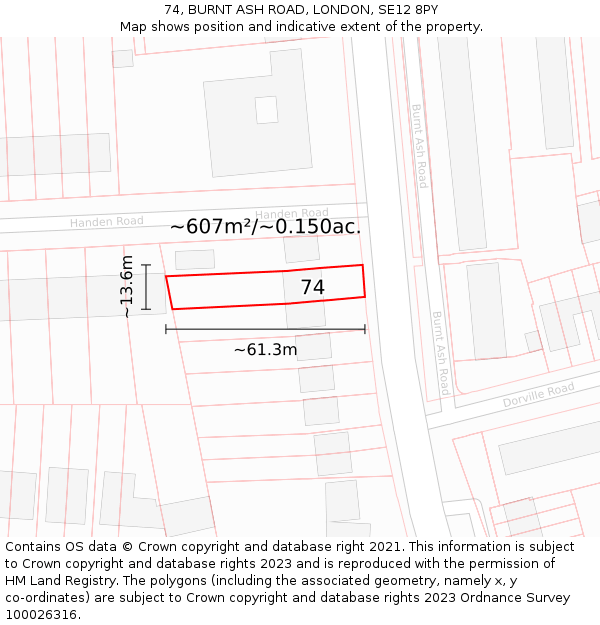 74, BURNT ASH ROAD, LONDON, SE12 8PY: Plot and title map