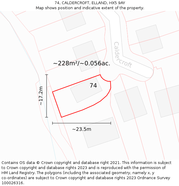 74, CALDERCROFT, ELLAND, HX5 9AY: Plot and title map