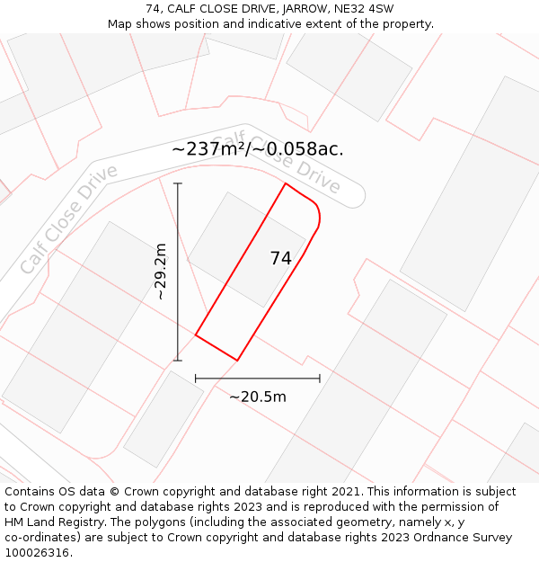 74, CALF CLOSE DRIVE, JARROW, NE32 4SW: Plot and title map