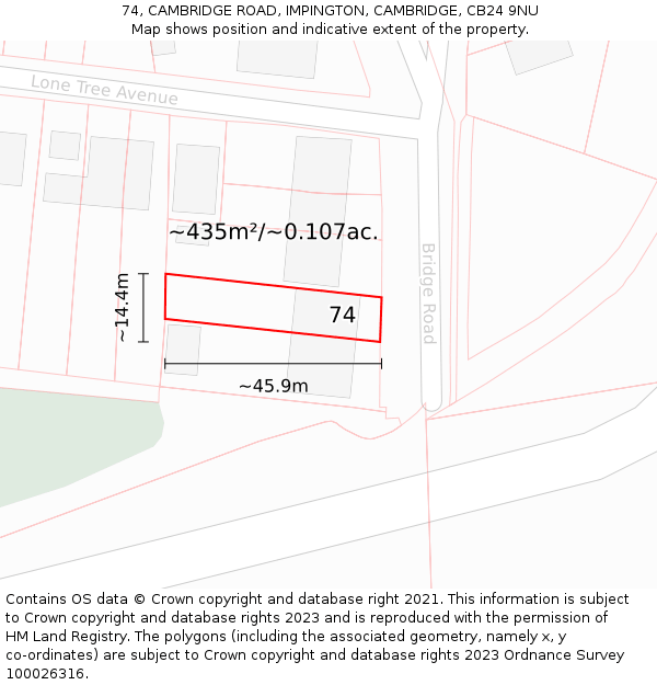 74, CAMBRIDGE ROAD, IMPINGTON, CAMBRIDGE, CB24 9NU: Plot and title map