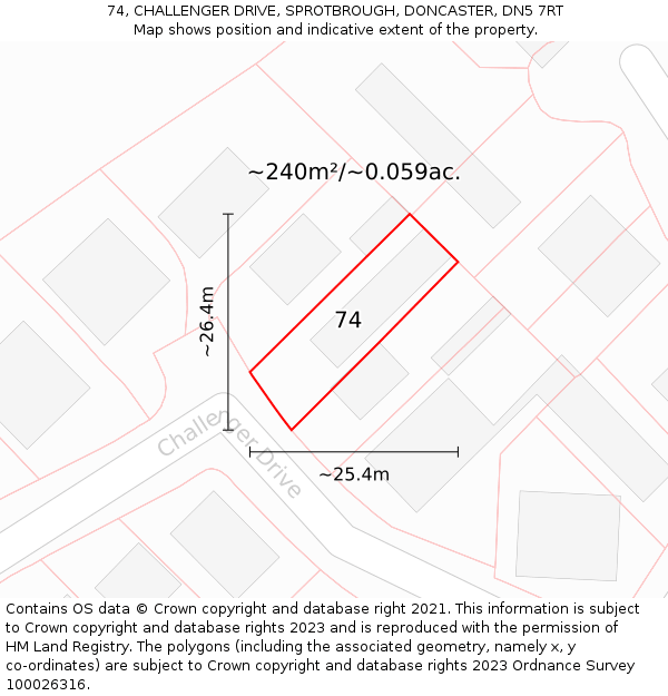 74, CHALLENGER DRIVE, SPROTBROUGH, DONCASTER, DN5 7RT: Plot and title map