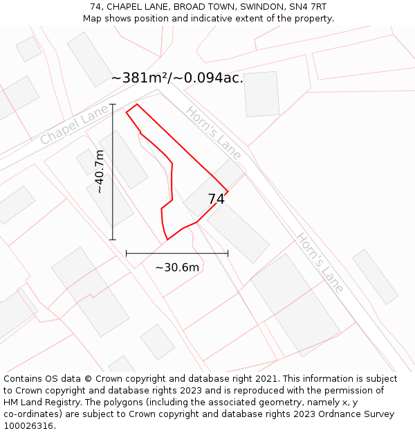 74, CHAPEL LANE, BROAD TOWN, SWINDON, SN4 7RT: Plot and title map