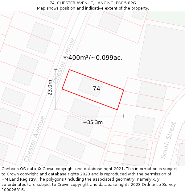 74, CHESTER AVENUE, LANCING, BN15 8PG: Plot and title map