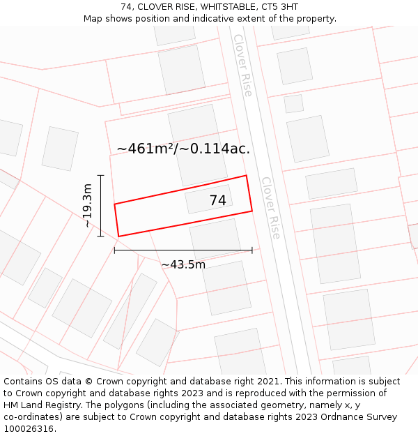 74, CLOVER RISE, WHITSTABLE, CT5 3HT: Plot and title map
