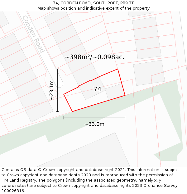 74, COBDEN ROAD, SOUTHPORT, PR9 7TJ: Plot and title map