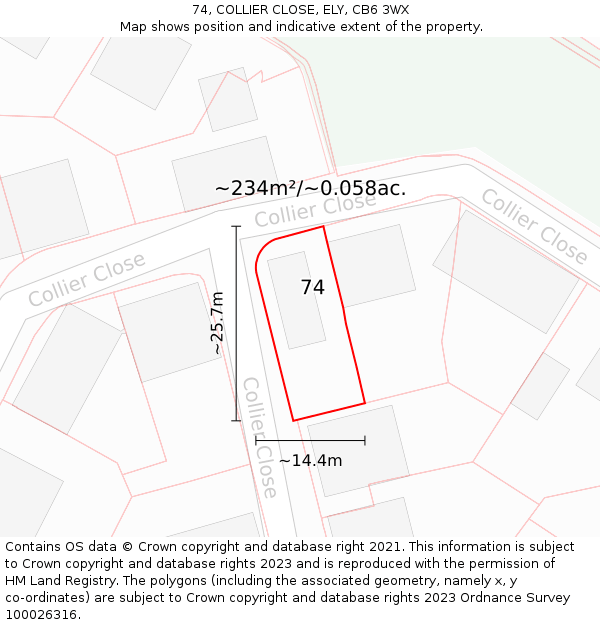 74, COLLIER CLOSE, ELY, CB6 3WX: Plot and title map