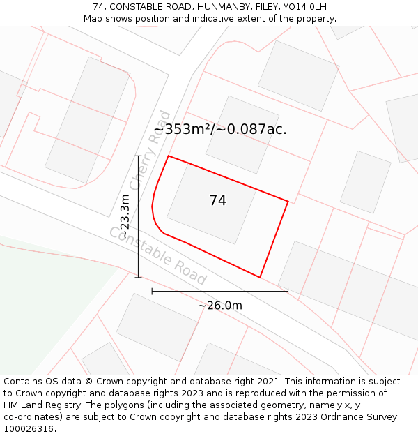74, CONSTABLE ROAD, HUNMANBY, FILEY, YO14 0LH: Plot and title map