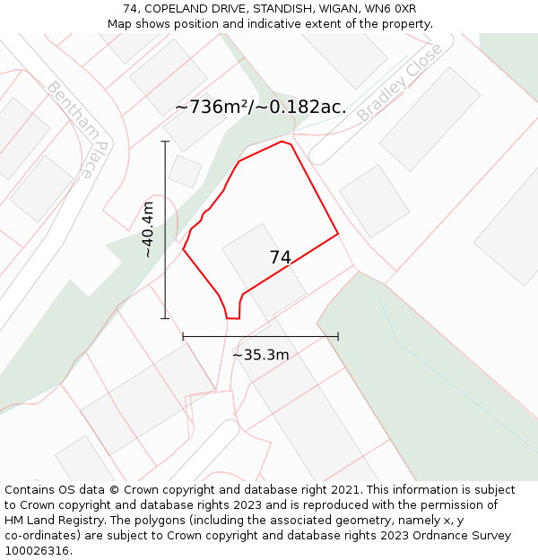 74, COPELAND DRIVE, STANDISH, WIGAN, WN6 0XR: Plot and title map