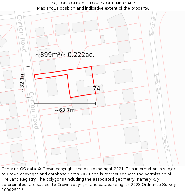 74, CORTON ROAD, LOWESTOFT, NR32 4PP: Plot and title map