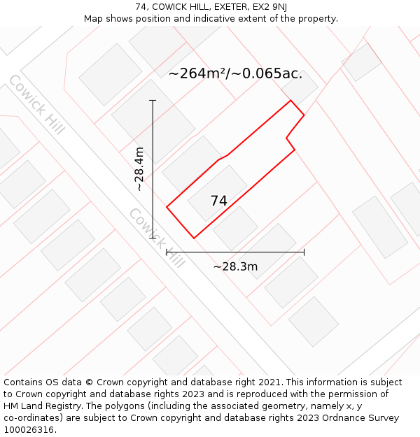 74, COWICK HILL, EXETER, EX2 9NJ: Plot and title map