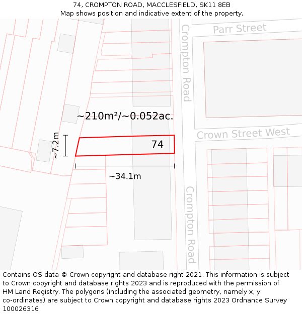 74, CROMPTON ROAD, MACCLESFIELD, SK11 8EB: Plot and title map
