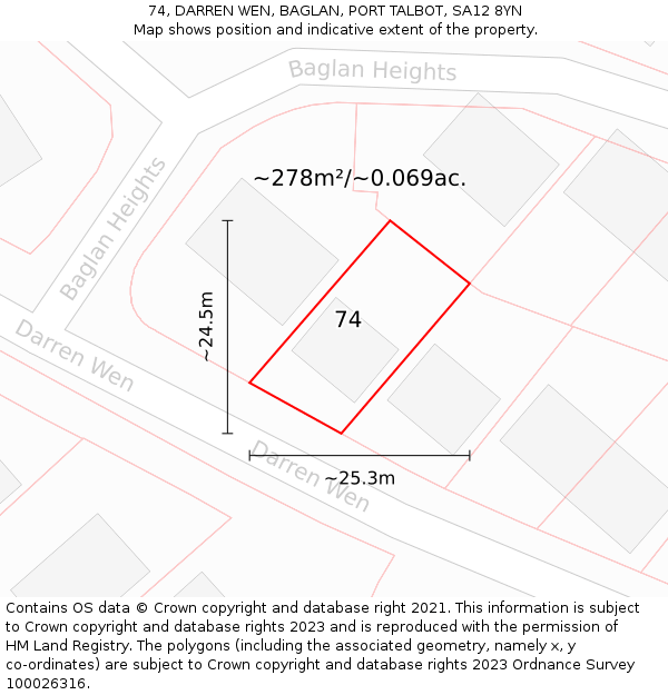 74, DARREN WEN, BAGLAN, PORT TALBOT, SA12 8YN: Plot and title map