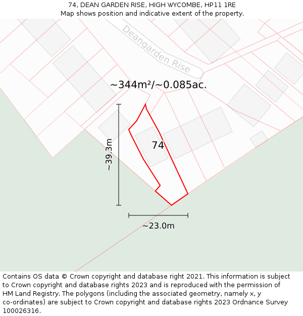 74, DEAN GARDEN RISE, HIGH WYCOMBE, HP11 1RE: Plot and title map